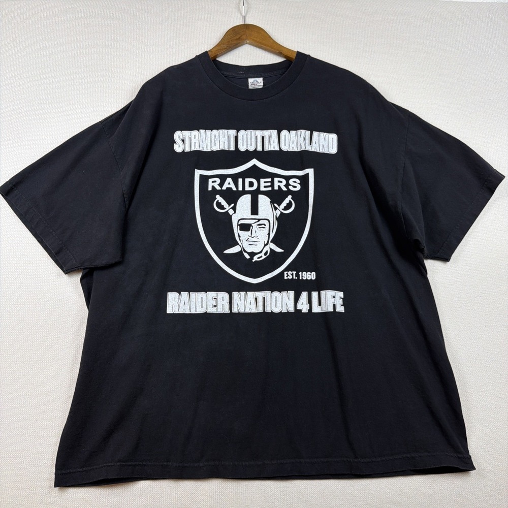 VTG Alstyle Oakland Raiders Graphic Print T-Shirt Men 3XL Graphics Front & Back